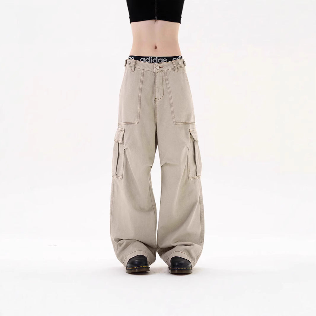 Damen Lässige Weitgeschnittene Cargo-Hose mit praktischen Taschen Drune