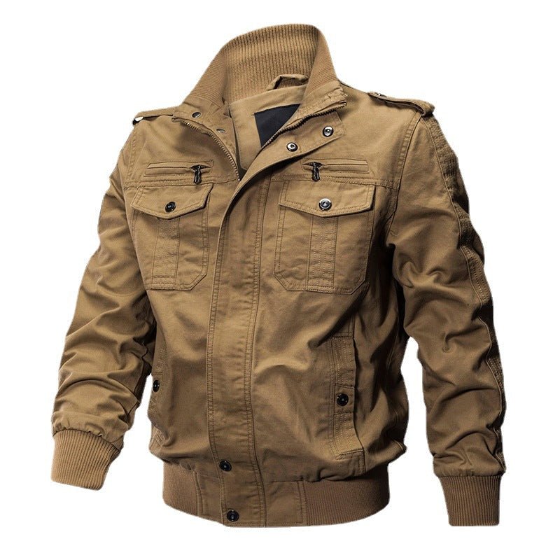Herren Utility-Pilotblouson aus Canvas mit Schulterklappen, Reißverschluss-Brusttaschen und geripptem Bund Drune
