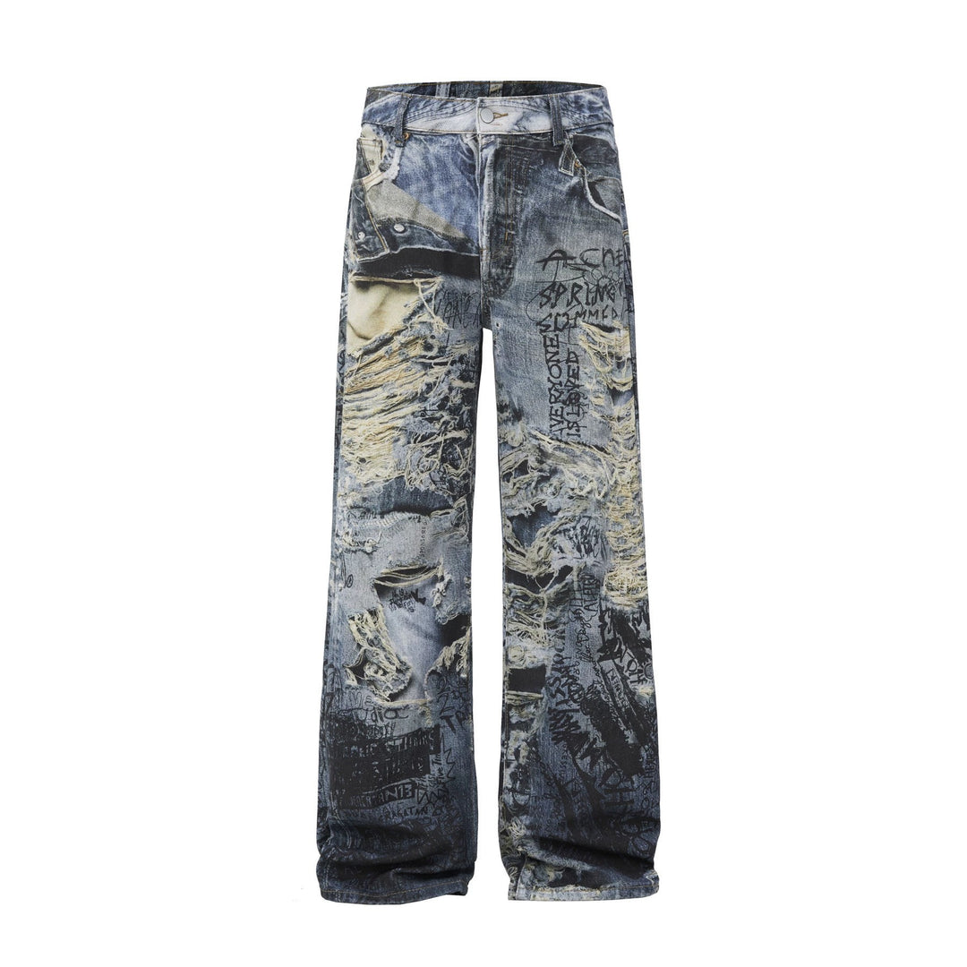 Herren Modische Weit geschnittene Destroyed Jeans Drune