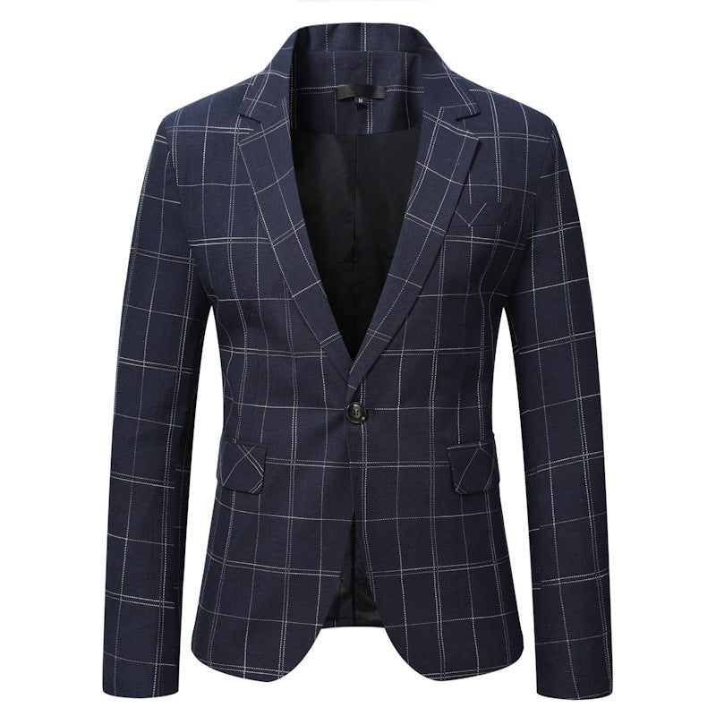 Herren Tailliertes Karo-Sakko mit Ein-Knopf-Verschluss und Fensterkaro-Optik Drune