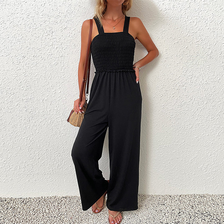 Damen lässiger Jumpsuit mit elastischem Oberteil und weit geschnittenen Beinen Drune