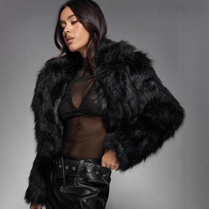 Damen Modische Kurzjacke mit glamourösem Kunstfell Drune