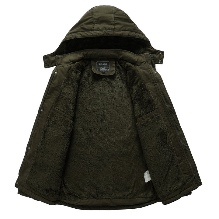 Herren Canvas-Militärparka mit Teddyfutter, Kapuze und multifunktionalen Taschen Drune
