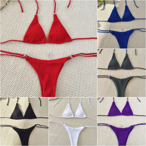Damen Triangel-Bikini mit strukturiertem Gewebe und eleganten Ringverzierungen Drune