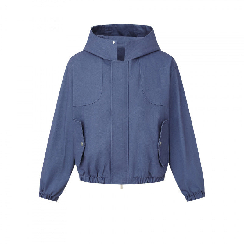 Damen Kurz geschnittene Kapuzen-Blousonjacke mit strukturiertem Gewebe, Pattentaschen und elastischem Saum Drune