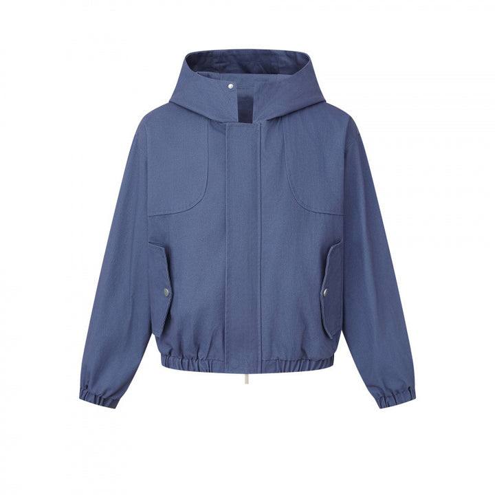 Damen Kurz geschnittene Kapuzen-Blousonjacke mit strukturiertem Gewebe, Pattentaschen und elastischem Saum Drune