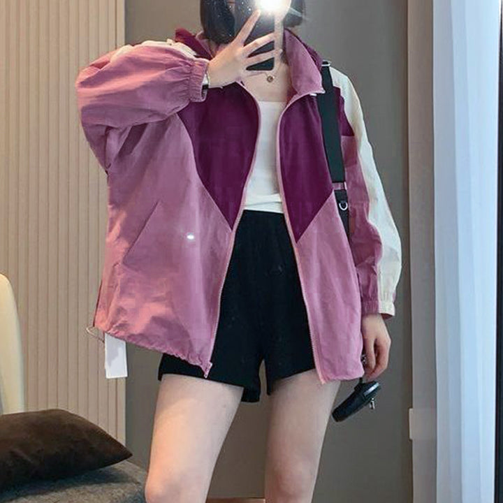 Damen Sportliche Windbreaker-Jacke mit einzigartigem Farbblock-Design Drune