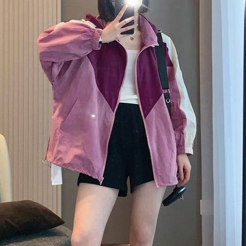 Damen Sportliche Windbreaker-Jacke mit einzigartigem Farbblock-Design Drune