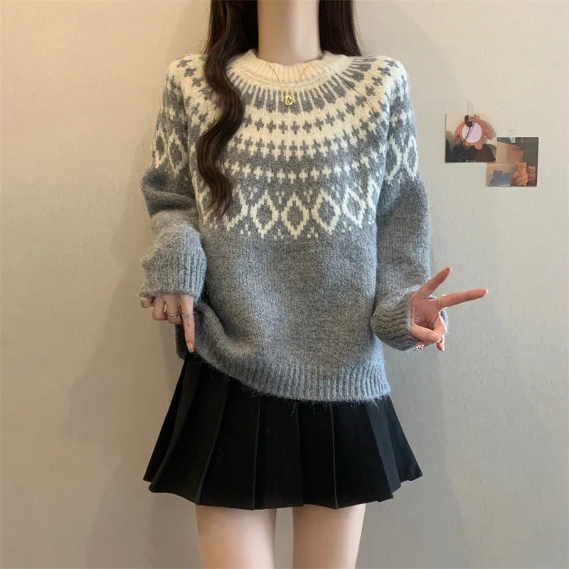 Damen Kuscheliger Strickpullover mit nordischem Muster Drune
