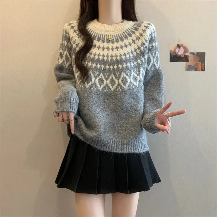 Damen Kuscheliger Strickpullover mit nordischem Muster Drune