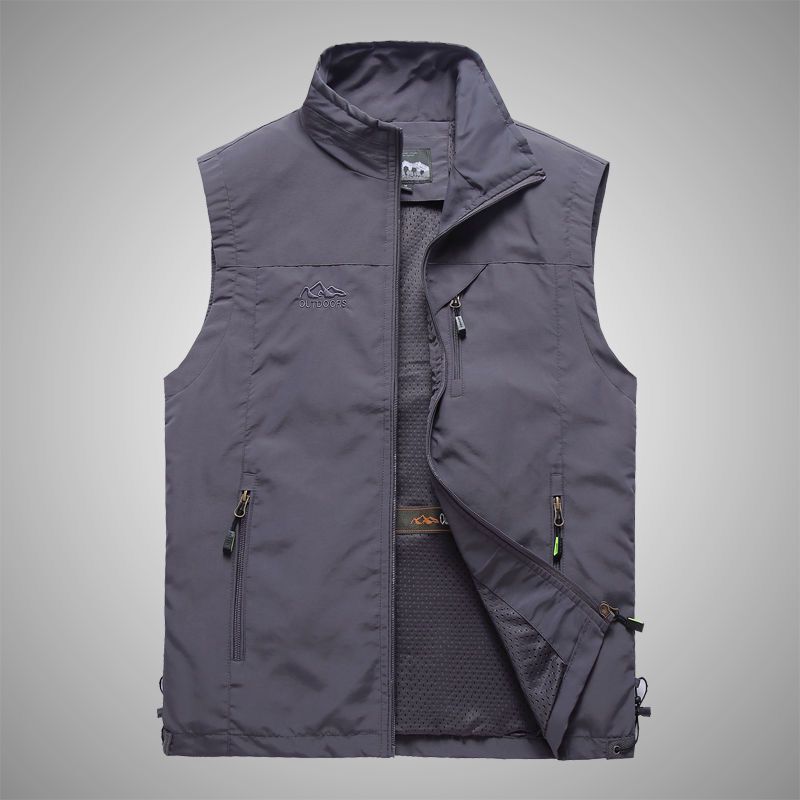 Herren Leichte Multifunktionale Outdoor-Weste mit Reißverschlusstaschen und Stehkragen Drune