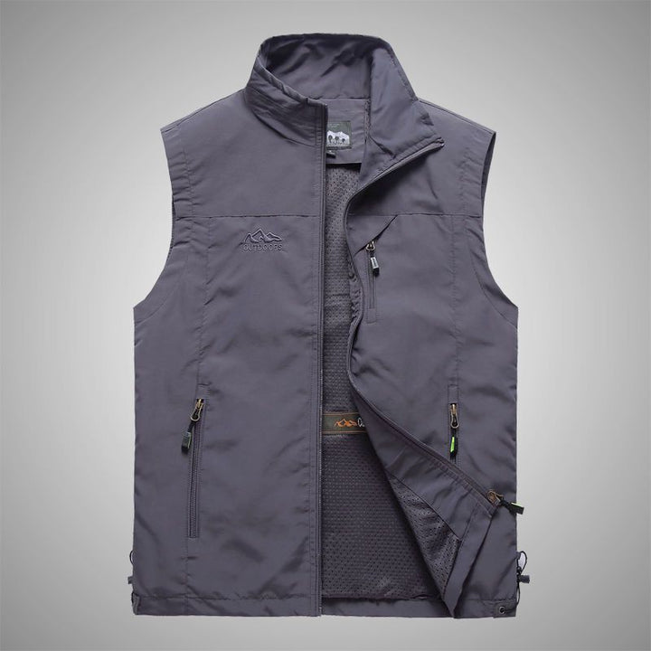 Herren Leichte Multifunktionale Outdoor-Weste mit Reißverschlusstaschen und Stehkragen Drune
