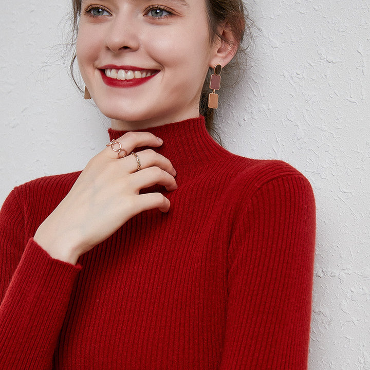 Damen Figurbetonter Feinstrick-Rollkragenpullover mit extrafeiner Rippenstruktur und kaschmirweicher Haptik Drune