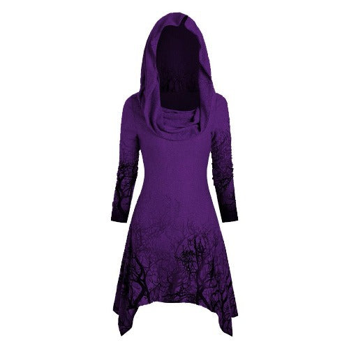 Damen Kapuzenkleid mit grafischem Baumdesign Drune