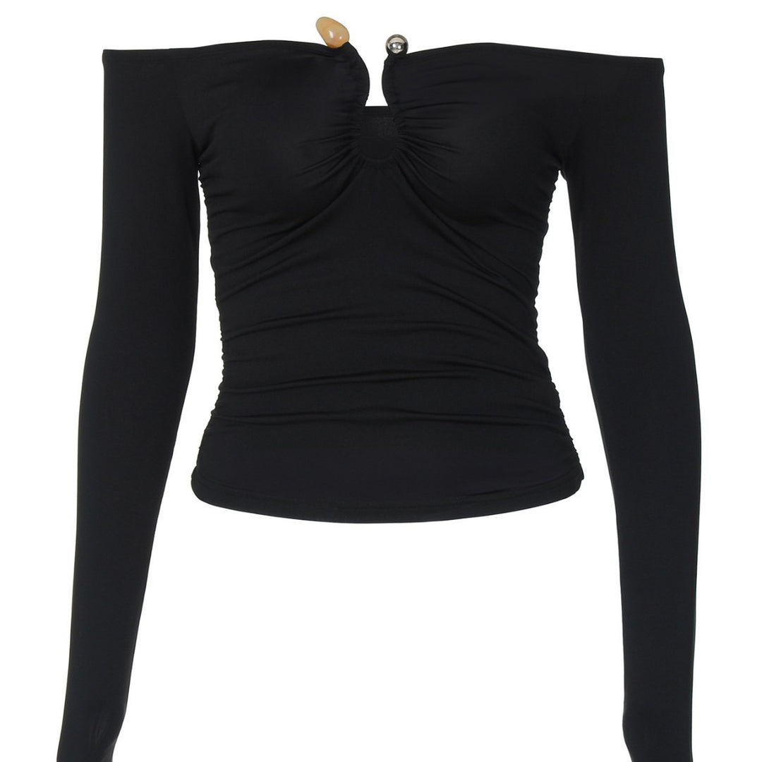 Damen Off-Shoulder Top mit Raffung und dekorativem Ausschnitt Drune