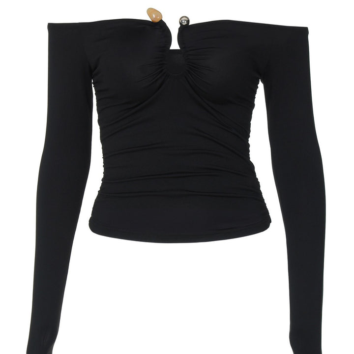 Damen Off-Shoulder Top mit Raffung und dekorativem Ausschnitt Drune