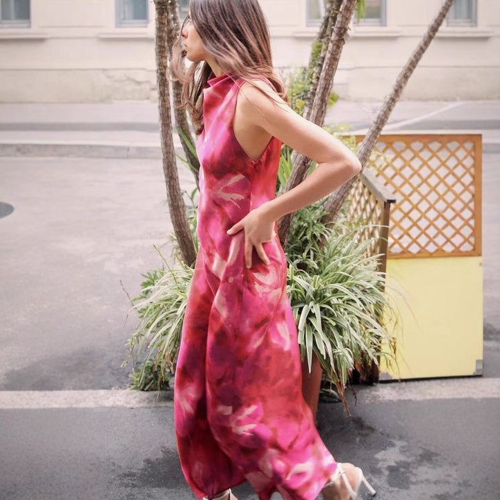 Femme Ärmelloses Blumenmuster Maxi Kleid Drune