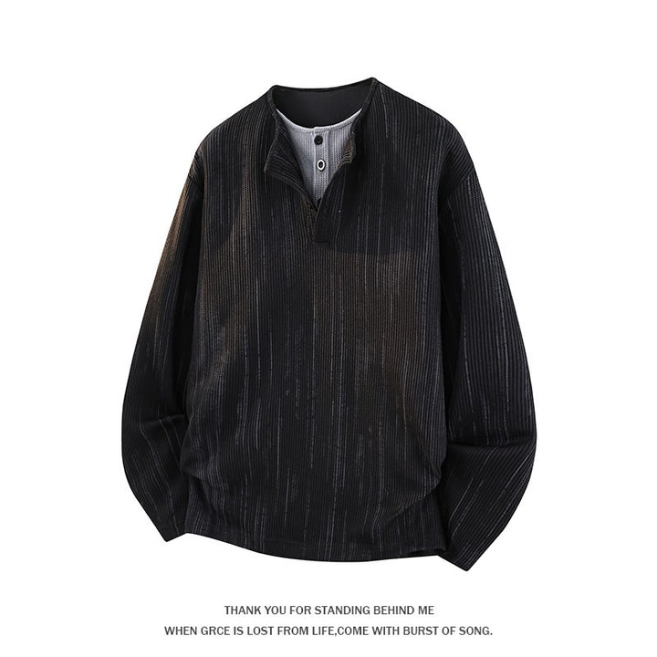 Herren Oversize Strickpullover mit Henley-Ausschnitt und feiner Strukturstreifen Drune