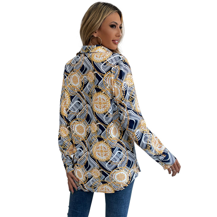 Damen geblümtes Shirt mit eleganten Langarm und knöpfbarem Kragen Drune