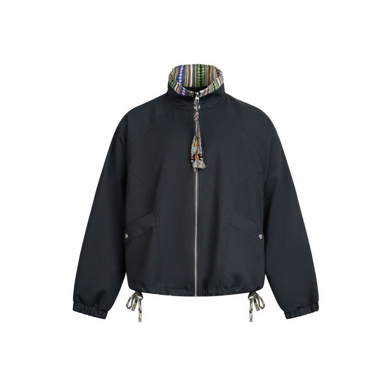 Damen Kurztaillierte Bomberjacke mit Stehkragen und gemustertem Innenfutter Drune