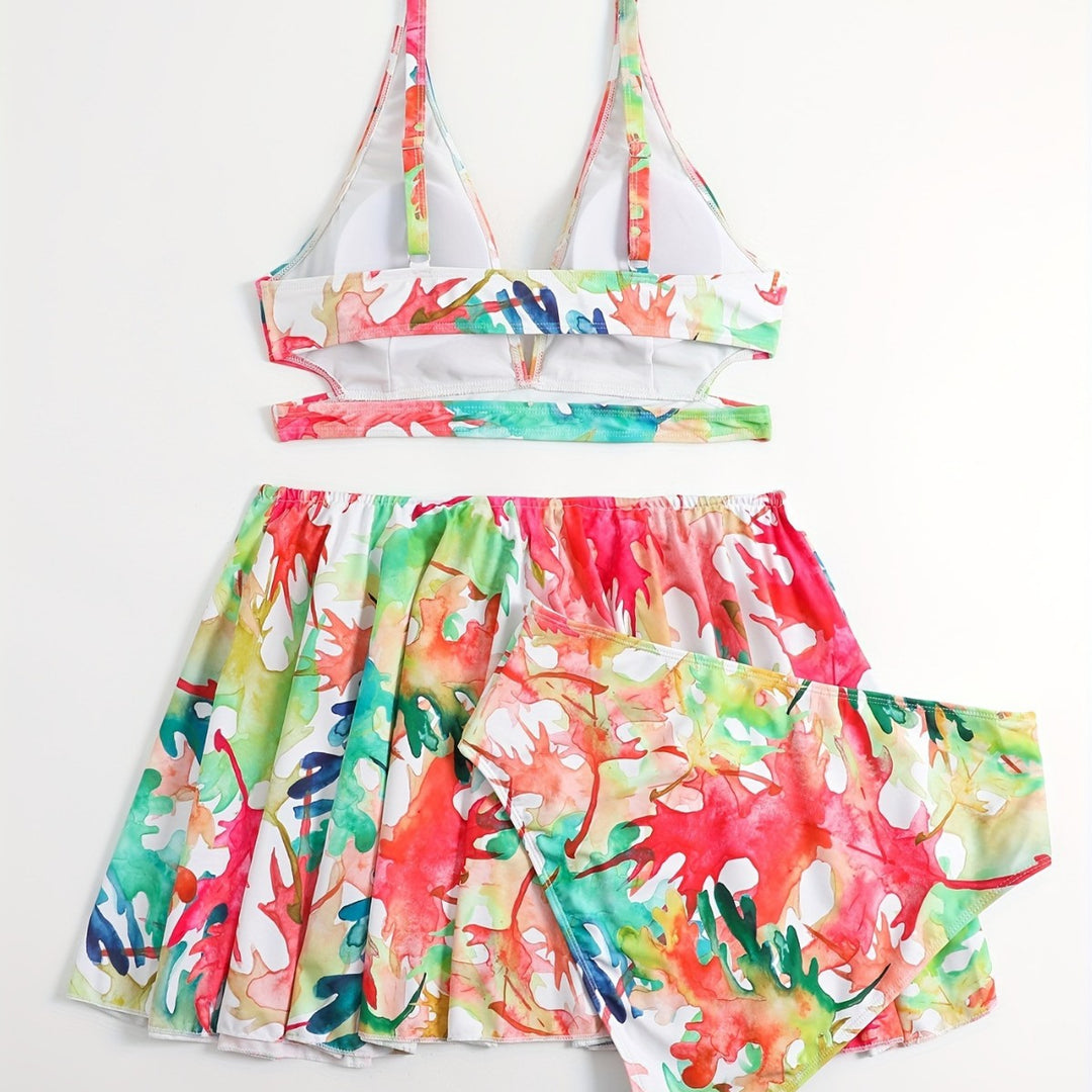 Damen Bikini-Set mit fließendem Rock und verspieltem Print Drune