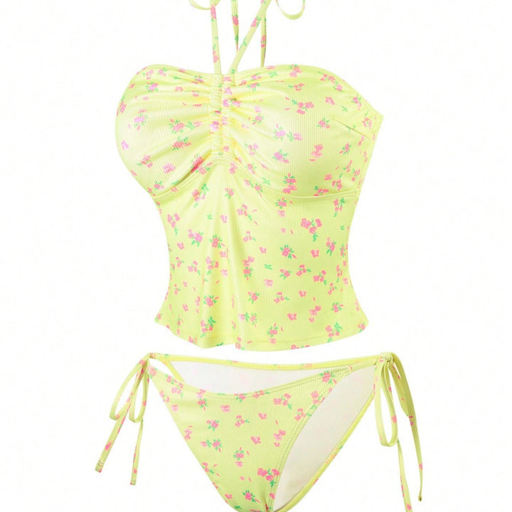Damen Bandeau-Bikini mit floralem Design und verstellbaren Trägern Drune
