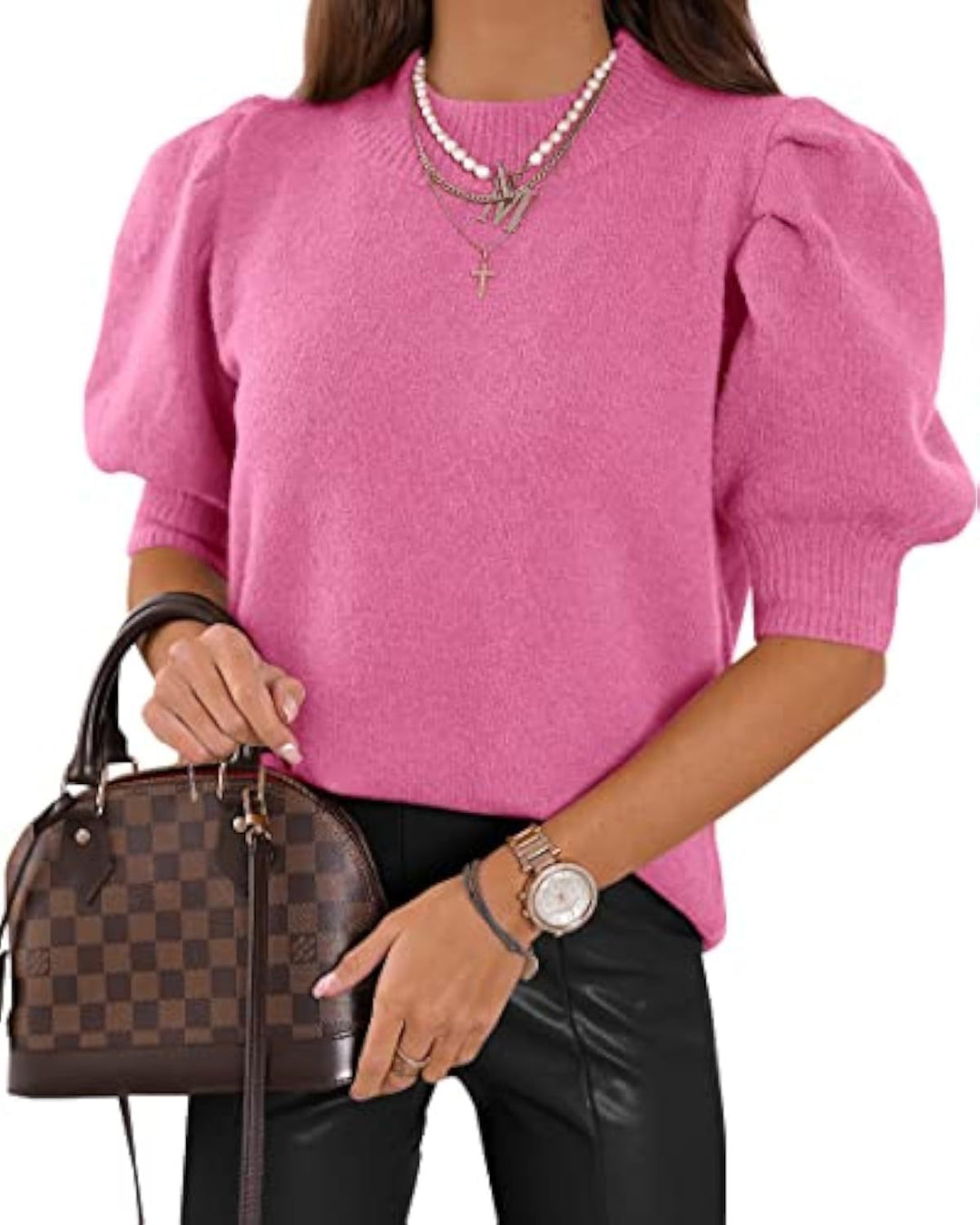 Damen Kurzgeschnitteter Feinstrickpullover mit Puffärmeln und Rippbündchen Drune