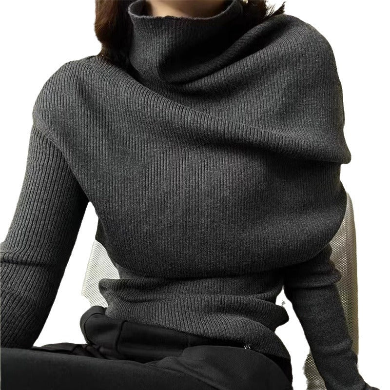 Damen eleganter Rollkragenpullover mit asymmetrischem Schnitt Drune