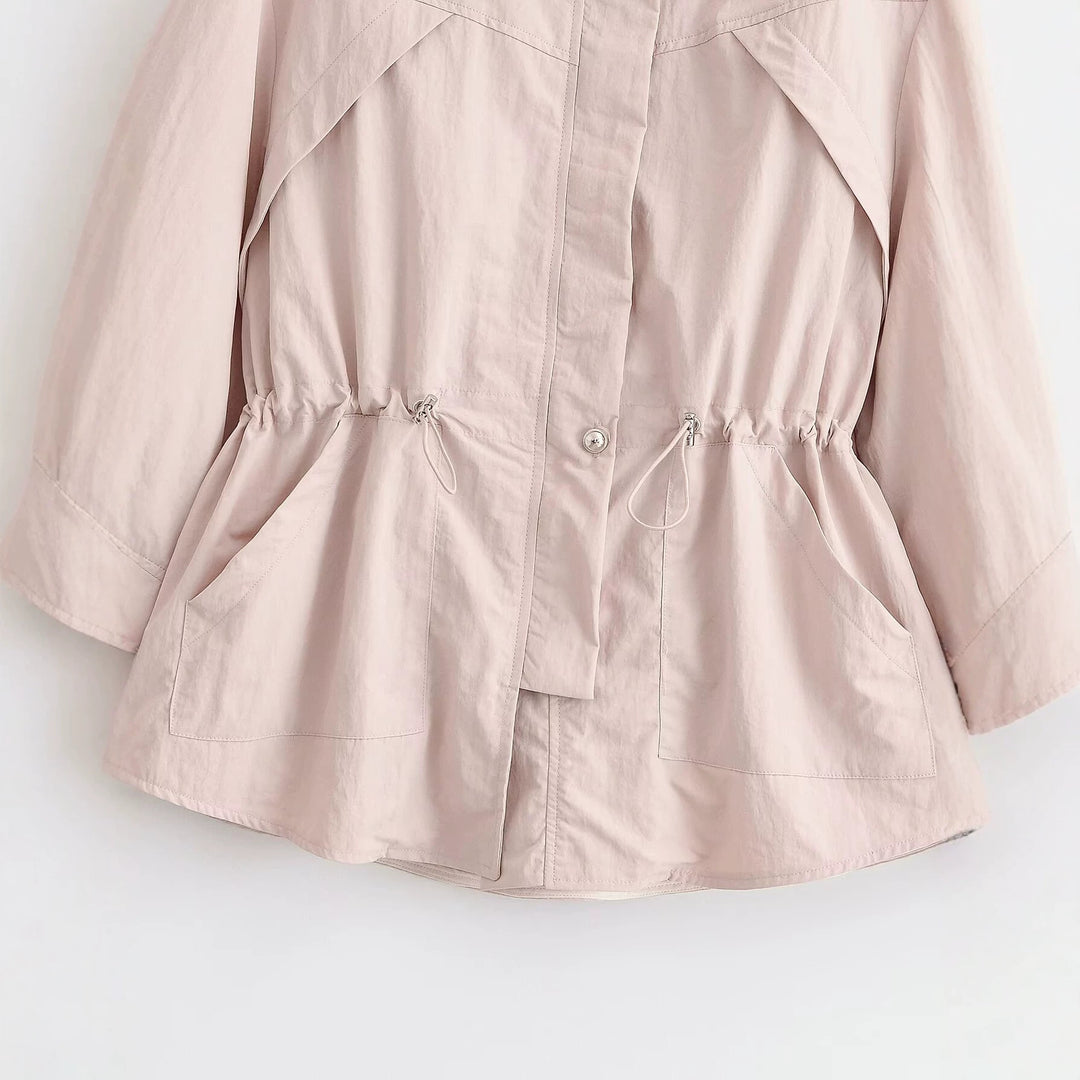 Damen Leichte Windjacke mit Tunnelzug-Taille und Ballonärmeln Drune