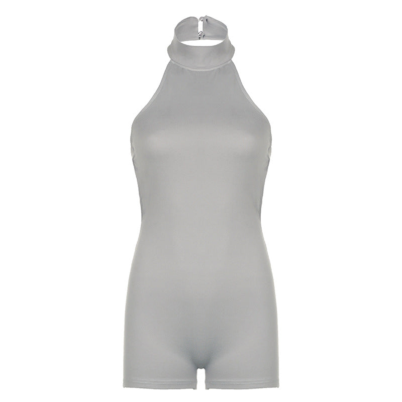 Damen figurbetonter Jumpsuit mit hohem Kragen und Reißverschluss Drune