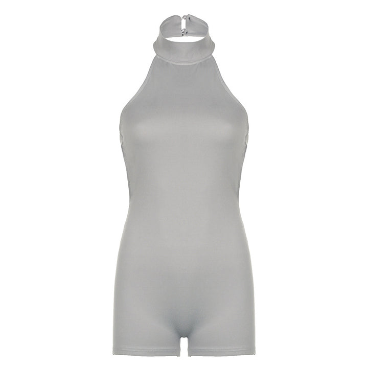 Damen figurbetonter Jumpsuit mit hohem Kragen und Reißverschluss Drune