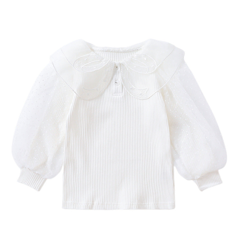 Damen elegante Bluse mit Puffärmeln und Spitzenkragen Drune