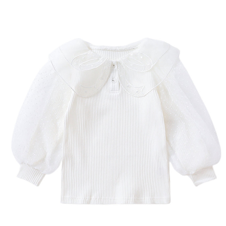 Damen elegante Bluse mit Puffärmeln und Spitzenkragen Drune