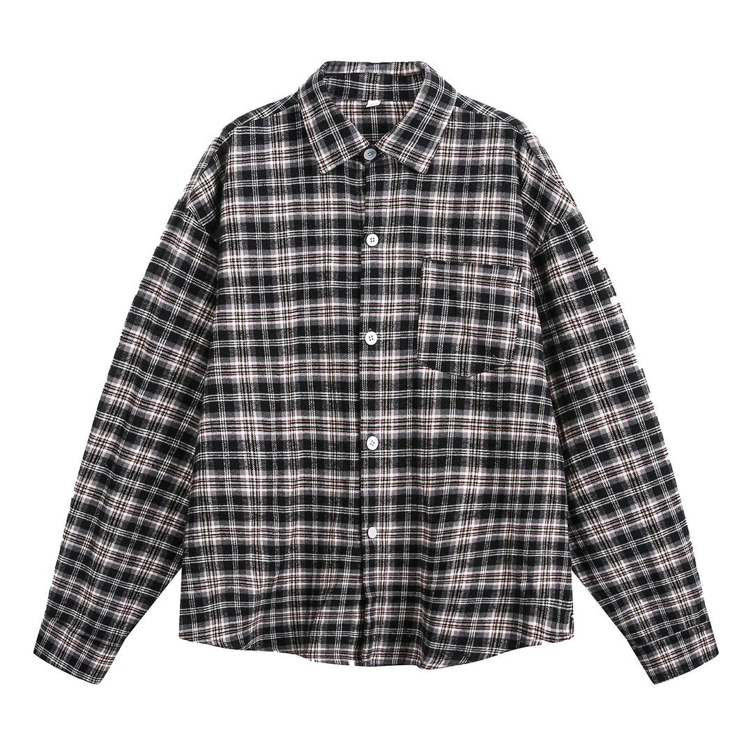 Unisex Hemdjacke im Flanell-Karo mit Brusttasche und kastigem Schnitt Drune