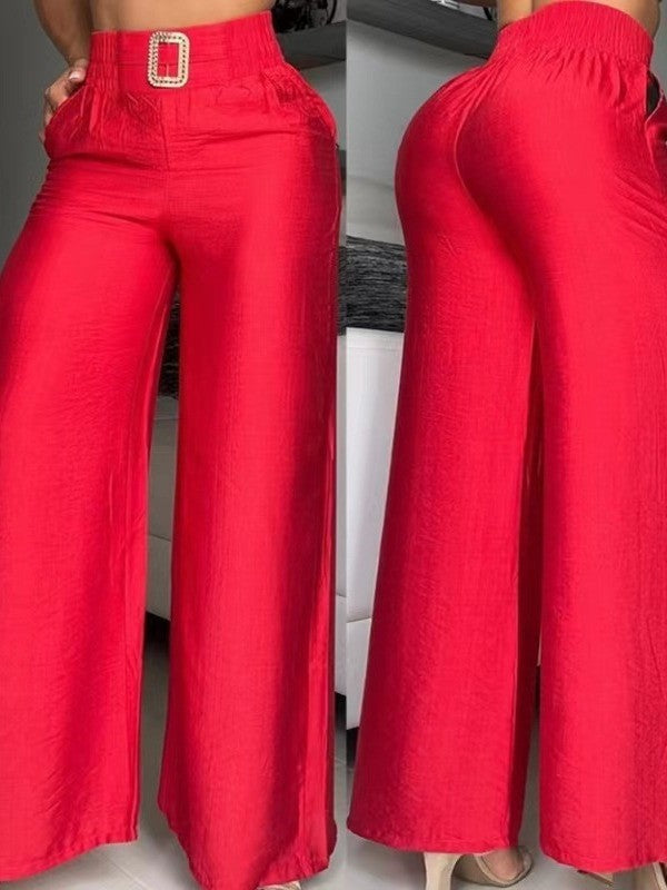 Damen Weite High-Waist-Hosen mit edlem Gürtel-Detail Drune