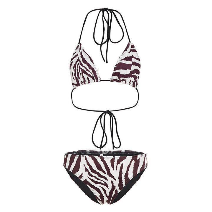Damen Triangel-Bikini-Set mit stylischem Zebramuster und verstellbaren Trägern Drune