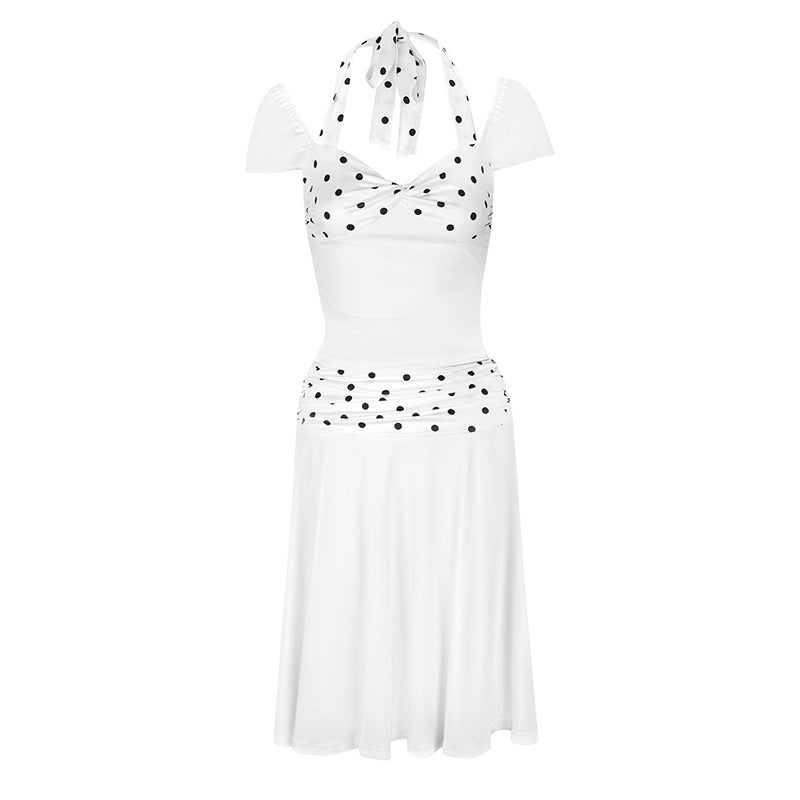Damen Wickelkleid mit Spaghetti-Trägern und modischem Punktemuster Drune