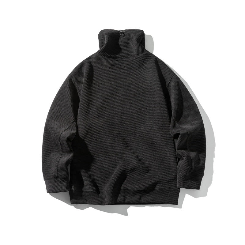 Unisex Oversize Waffelstruktur-Halbrollkragen-Sweatshirt mit Kängurutasche Drune