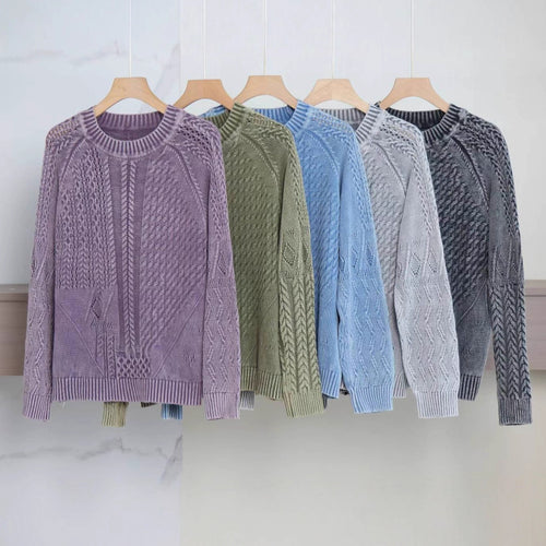 Damen gemütlicher Strickpullover mit strukturiertem Zopfmuster Drune