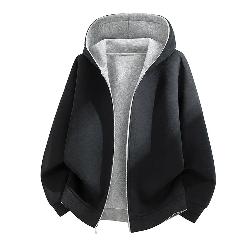 Unisex Oversize Zip-Hoodie mit zweifarbigem Innenfutter, Boxy-Schnitt & Zwei-Wege-Reißverschluss Drune