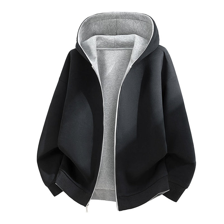 Unisex Oversize Zip-Hoodie mit zweifarbigem Innenfutter, Boxy-Schnitt & Zwei-Wege-Reißverschluss Drune