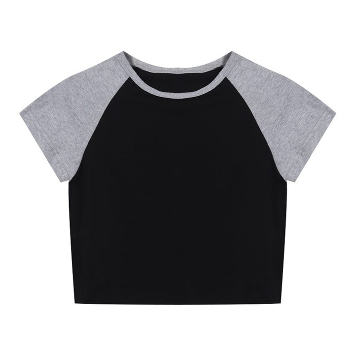 Damen Crop-Top mit kontrastierenden Ärmeln und angenehmem Baumwollmix