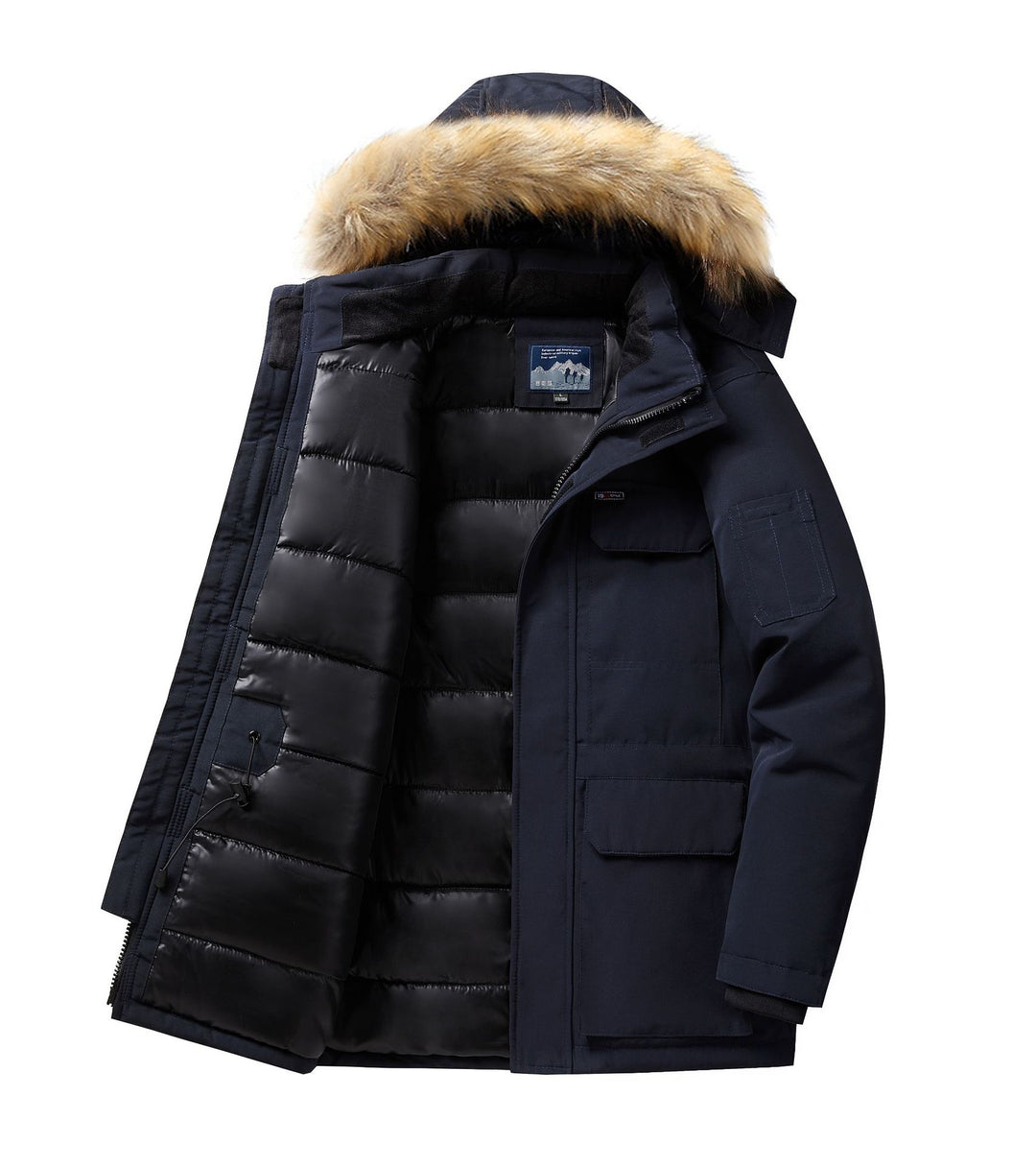 Herren Thermo-Parka mit abnehmbarer Kunstfellkapuze, winddicht und wasserabweisend Drune