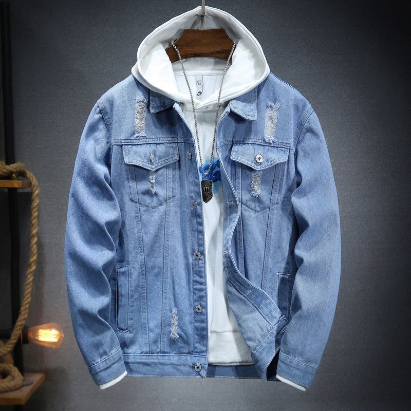 Herren lässige Jeansjacke mit bequemem Hoodie-Einsatz und modischen Details Drune