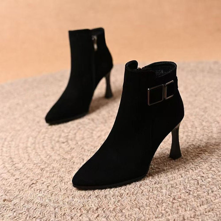 Damen Elegante Stiefeletten mit hohem Absatz und modischer Schnalle Drune