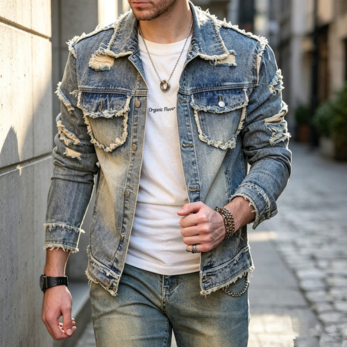 Herren Stylische Destroyed Jeansjacke Drune