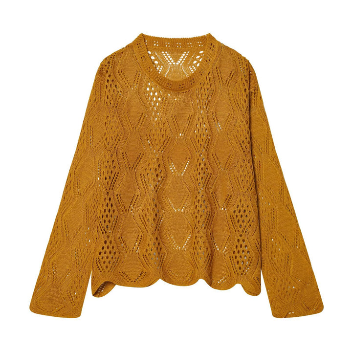 Damen Lochstrick-Pullover mit Zopfmuster und geschwungenem Saum Drune