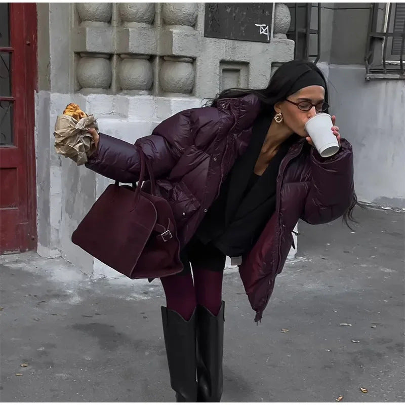 Damen modische oversized Daunenjacke mit Taillengürtel und seitlichen Taschen Drune