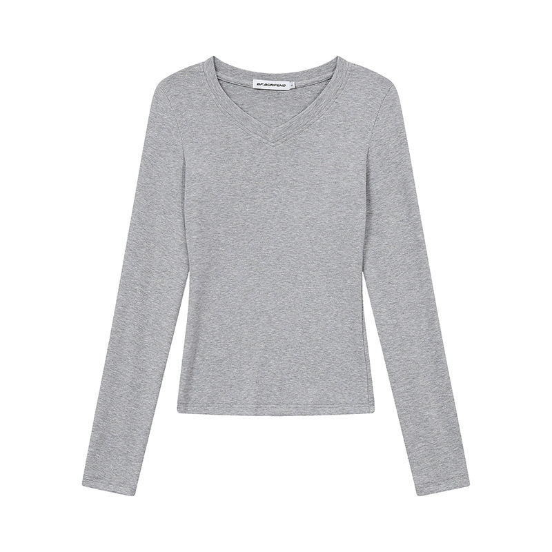 Damen Langarmshirt mit V-Ausschnitt und tailliertem Slim-Fit Drune