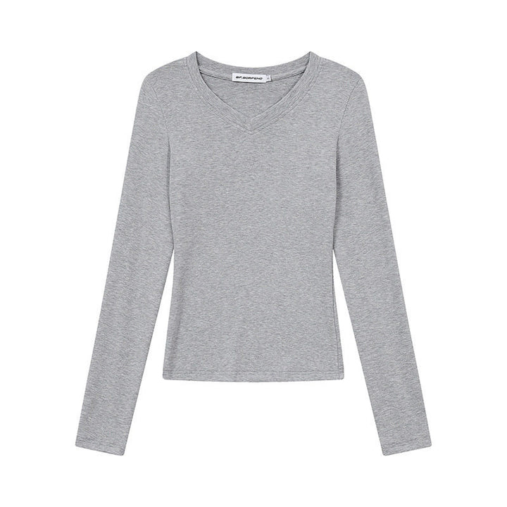 Damen Langarmshirt mit V-Ausschnitt und tailliertem Slim-Fit Drune